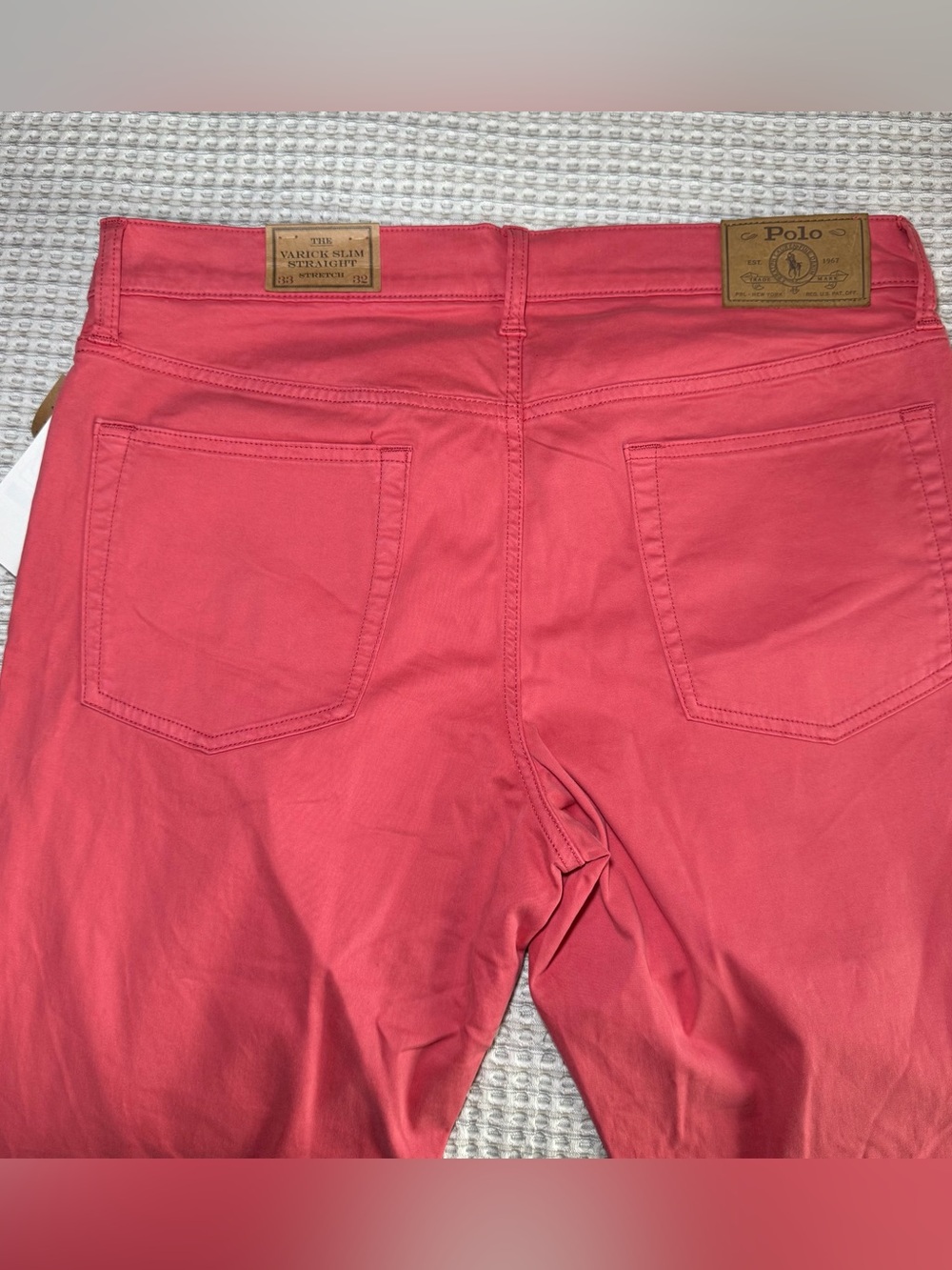 New Polo Ralph Lauren The Varick Slim Straight Men’s Size 33x32 Pants Salmon - Picture 12 of 13